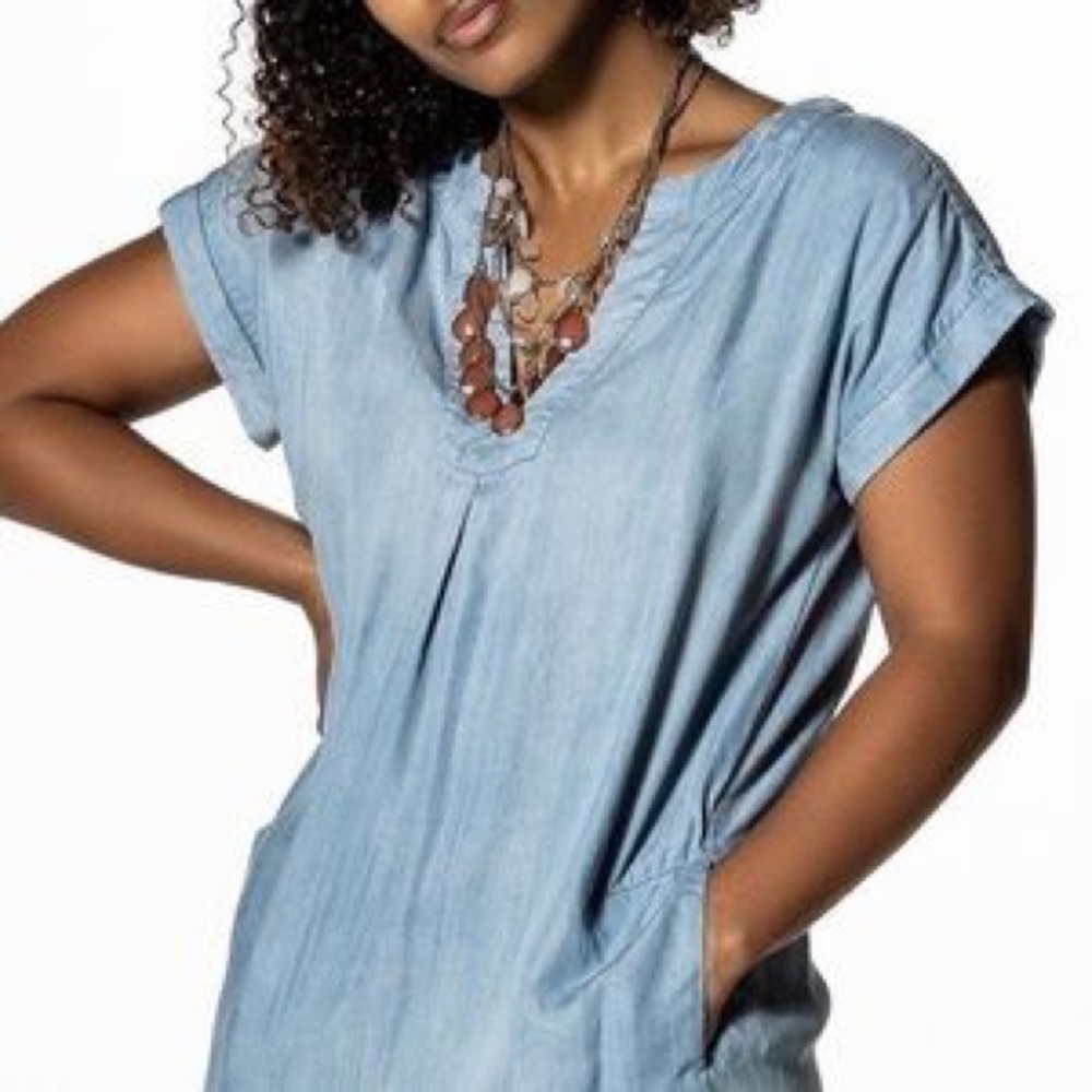 Blue chambray tunic shirt dress